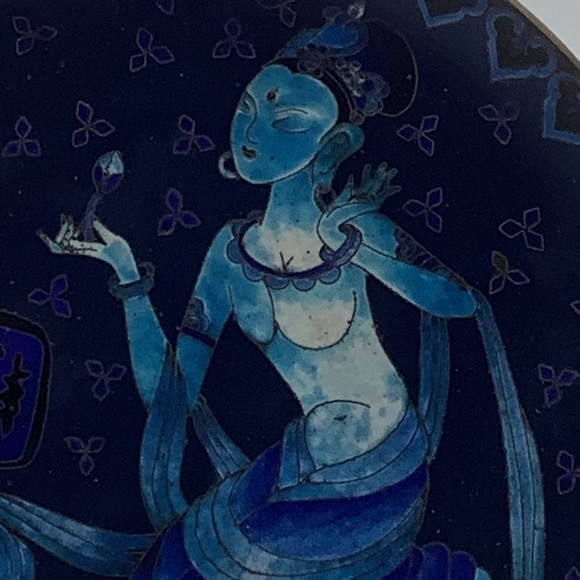 Cobalt Blue Enamelware and Brass 7” Shallow Bowl - Picture 8 of 10